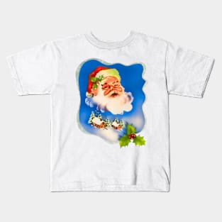 Santa over snowy landscape Kids T-Shirt